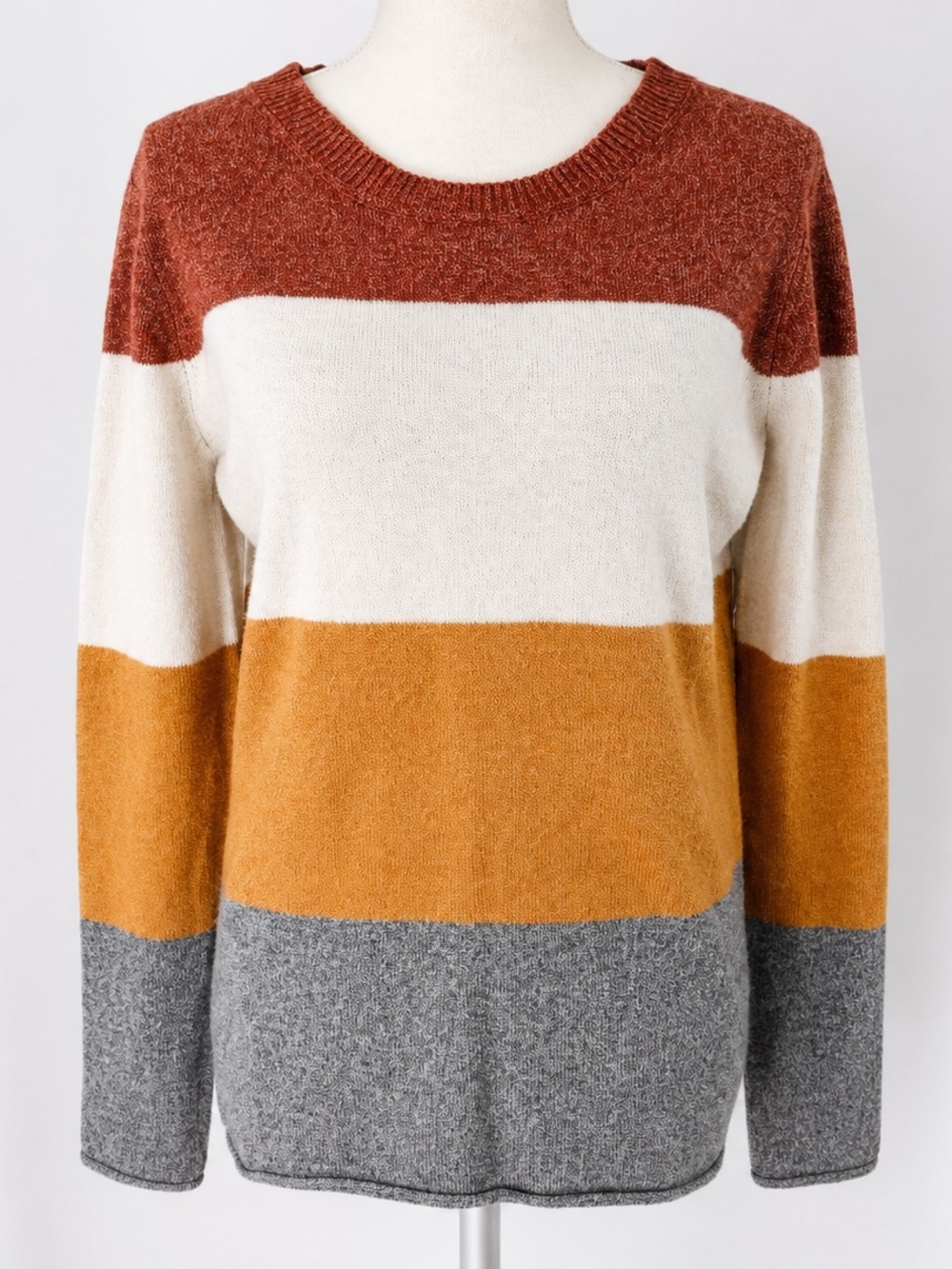 Colorblock Crewneck Sweater in Rust, Cream, Mustard & Gray